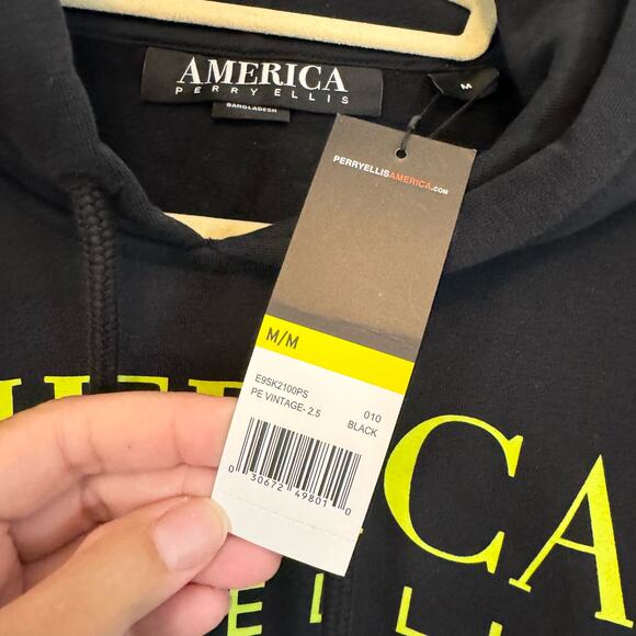 Perry Ellis America Hoodie Mens M Sweatshirt Neon Logo Pullover Fleece Black NWT - Picture 6 of 6